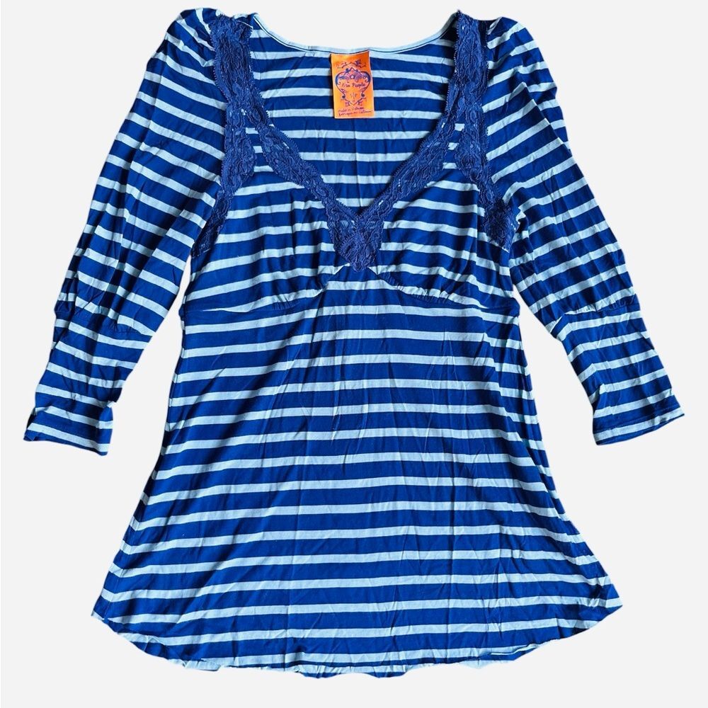 Vintage Free People Striped V-Neck Empire Waist Top Y2K Boho Size Small